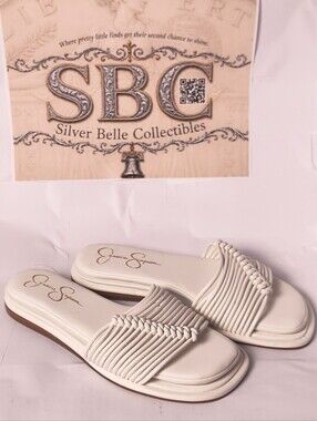 Jessica Simpson Ivory Braided Slide Sandals Flat Square Toe Women's 6.5 NWT